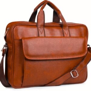 PU Leather Office Bag with Adjustable Strap & Laptop Compartment