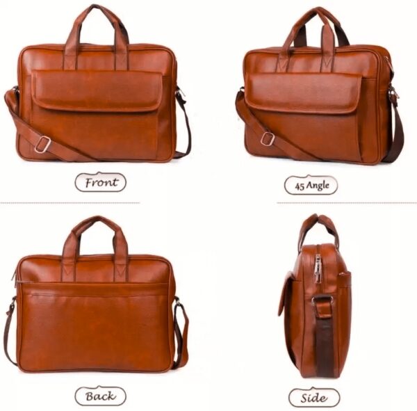 PU Leather Office Bag with Adjustable Strap & Laptop Compartment - Image 4