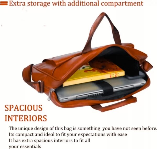 PU Leather Office Bag with Adjustable Strap & Laptop Compartment - Image 3