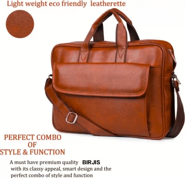 PU Leather Office Bag with Adjustable Strap & Laptop Compartment - Image 2