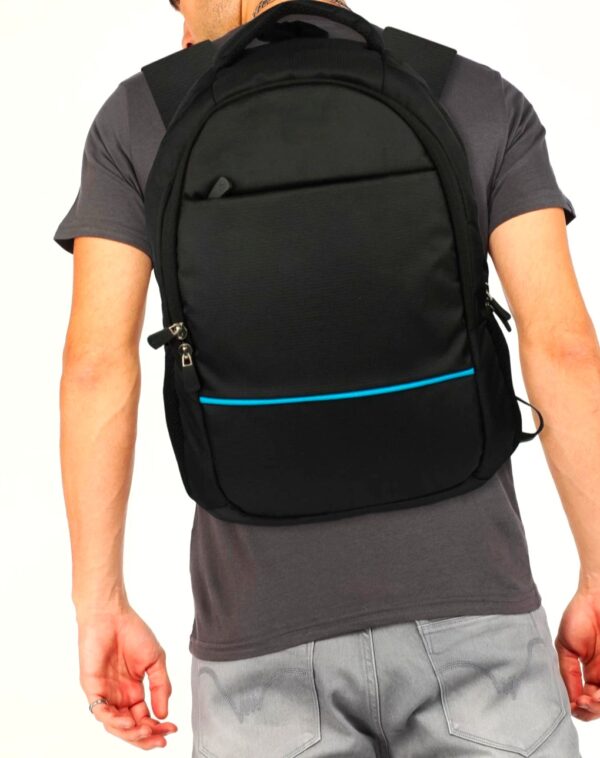 High-quality polyester backpack for college students and office use, featuring multiple compartments, a laptop sleeve, and ergonomic padded straps.